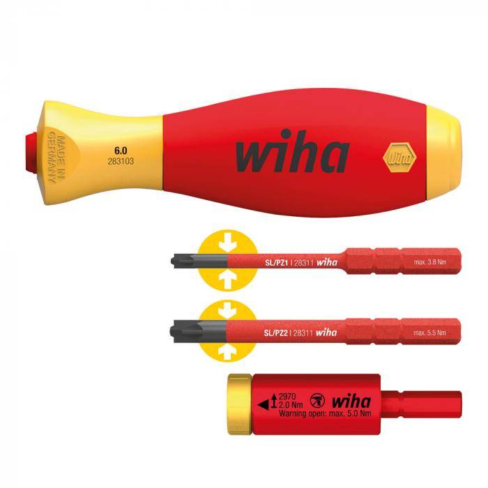 Drehmoment Set - easyTorque Adapter electric - Drehmoment 2,0 Nm - mit slimVario® Halter und slimBits - SL/PZ - 4-teilig - in Blister