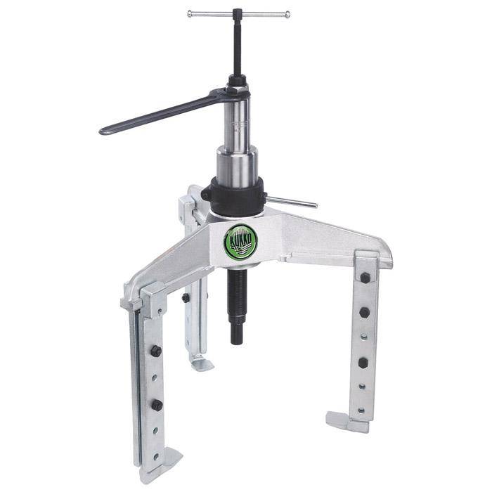 3-armiger Abzieher mit verstellbarer Spanntiefe und langer Hydraulikspindel