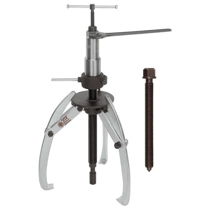 3-armiger Universal Abzieher mit schwenkbaren Abzughaken und langer Hydraulikspindel (inklusive mechanischer Spindel) - Spannweite außen 300 mm