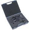 Ein schwarzer, schaumstoff­ausgekleideter Transportkoffer mit verschiedenen Präzisionsinstrumenten oder Werkzeugen, organisiert in maßgefertigten Fächern.