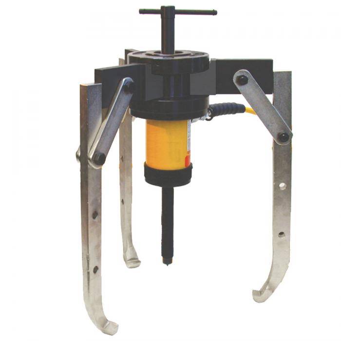Hydraulischer Abzieher - 3-armig - Kolbenhub 49 mm - max. Druckkraft 20 t - Lieferumfang Brücke mit Spannring und Flansch
