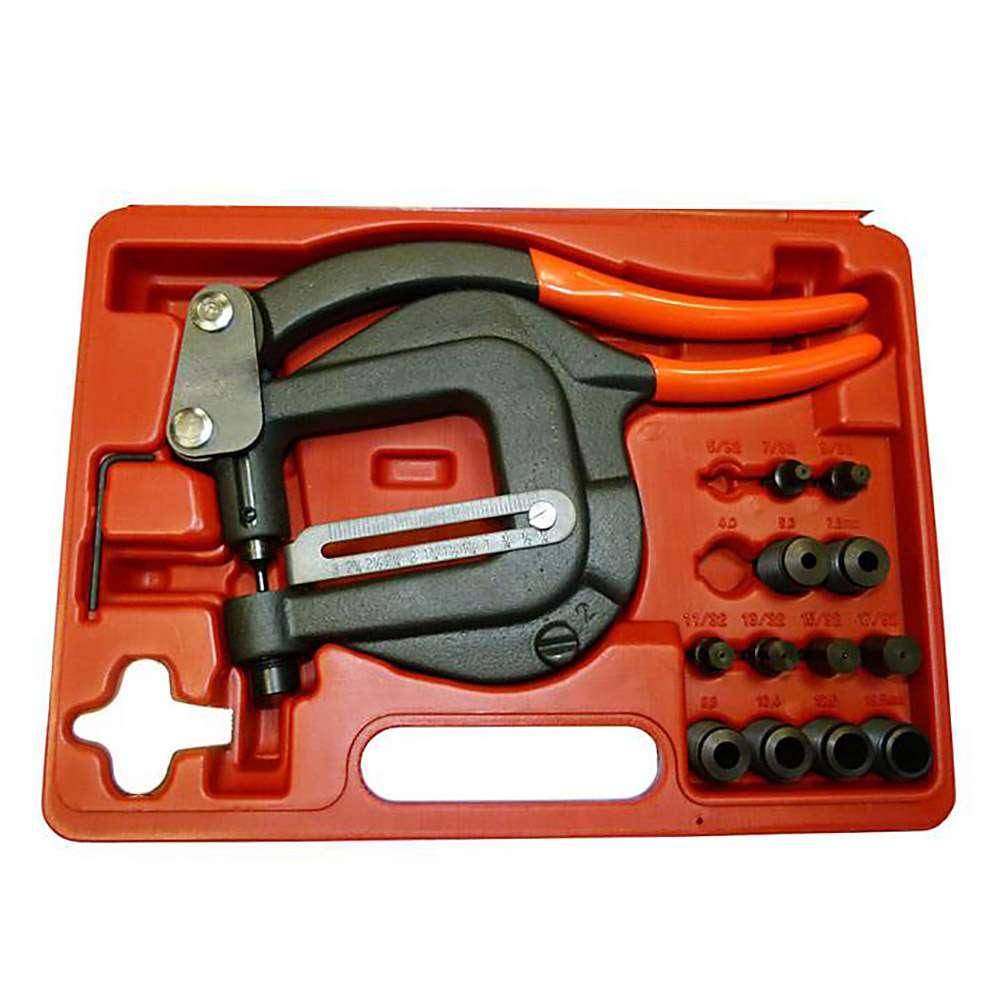 Locherset Profi - groß - 17-teilig - Arbeitstiefe ca. 85 mm - im Koffer - schwere Lochstanze in Gussversion mit 7 Stück Lochstanzen, bis max. 1,5 mm