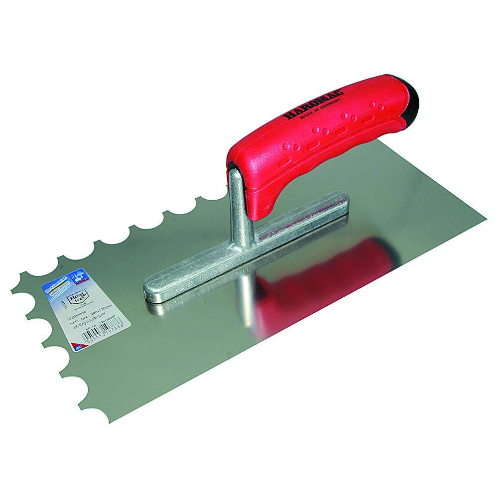 Glättekelle ERGO-TOP - halbrund gezahnt - Edelstahl rostfrei - Blattlänge 280 mm - Blattbreite 130 mm - 2K-Griff