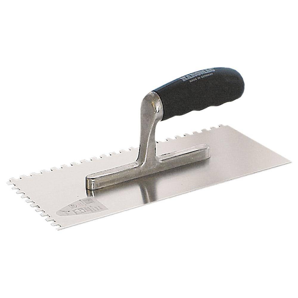 Glättekelle - gezahnt - Edelstahl rostfrei - Blattlänge 280 mm - Blattbreite 130 mm - 1K-Ergo-Softgriff