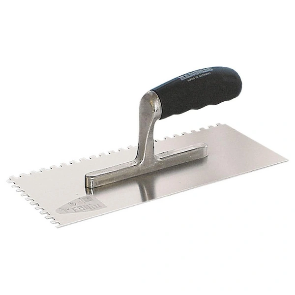 Glättekelle - gezahnt - Edelstahl rostfrei - Blattlänge 280 mm - Blattbreite 130 mm - 1K-Ergo-Softgriff Glättekelle - gezahnt - Edelstahl rostfrei - Blattlänge 280 mm - Blattbreite 130 mm - 1K-Ergo-Softgriff