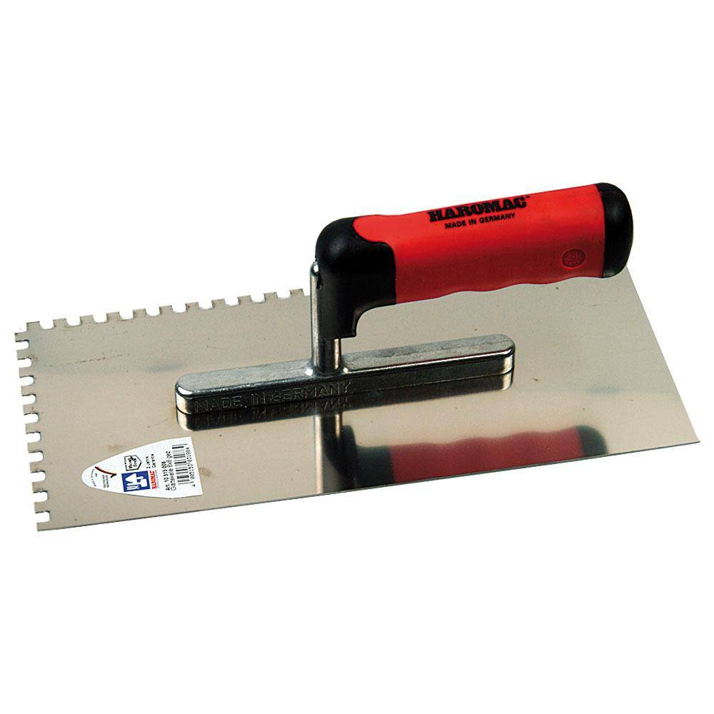 Glättekelle - gezahnt - Edelstahl rostfrei - Blattlänge 280 mm - Blattbreite 130 mm - 2K-Ergo-Softgriff