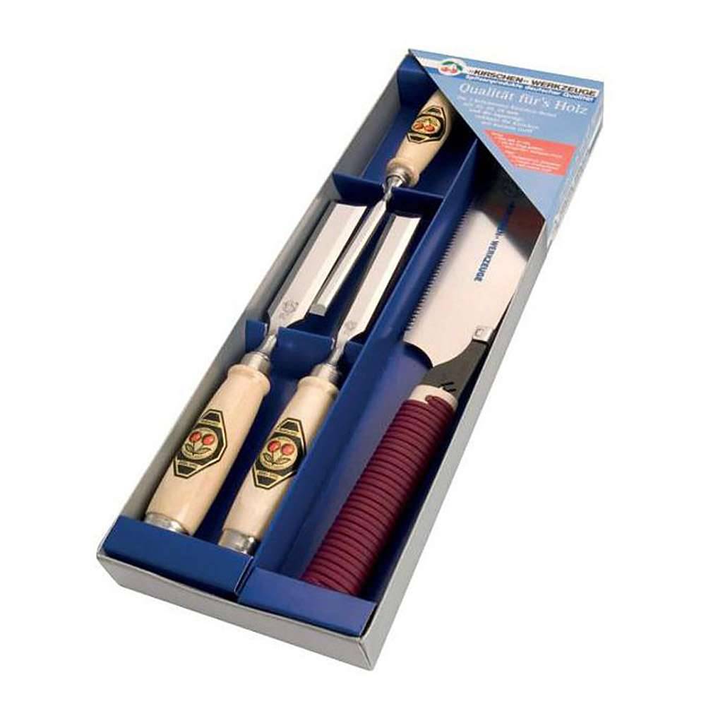 Stechbeitel-Satz mit Japansäge - 4-teilig - Breite 10 bis 26mm Kirschen