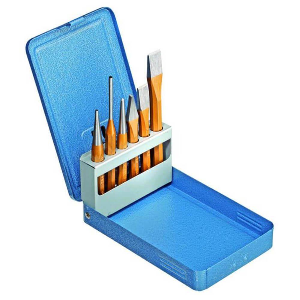 Meißel-Satz - in Metallklappkassette - 6tlg. - inkl. versch. Meißel, Körper, Splinttreiber