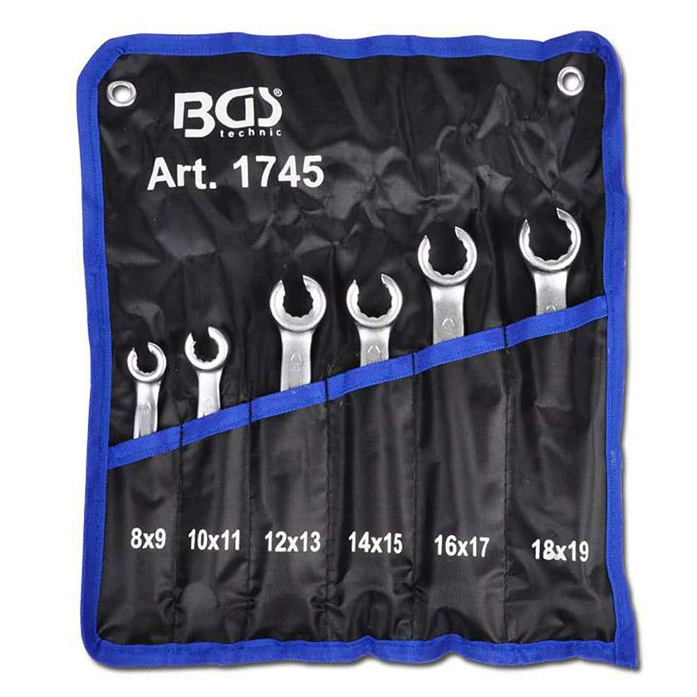 Offener Ringschlüssel- Satz - 6-tlg. - gekröpft in Tetron-Rolltasche