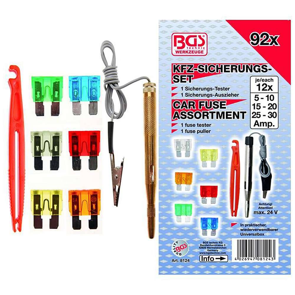 KFZ-Sicherung-Set - 5 bis 30 Ampere - Standard-Größe - 92-tlg