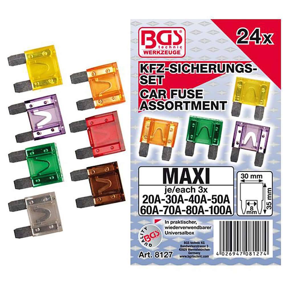 KFZ-Sicherungssatz - 20 bis 100 Ampere - MAXI-Größe - 24-tlg.
