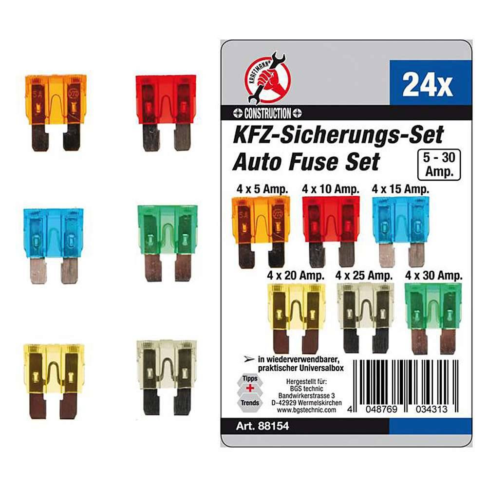 KFZ-Sicherungs-Set - 5A bis 30A - in verschiedenen Farben - 24-tlg.