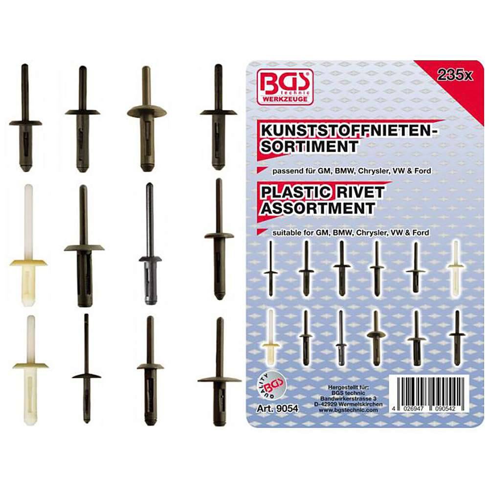 Kunststoffnieten-Sortiment - für GM - BMw - Chrysler - VW - Ford - 235-tlg.