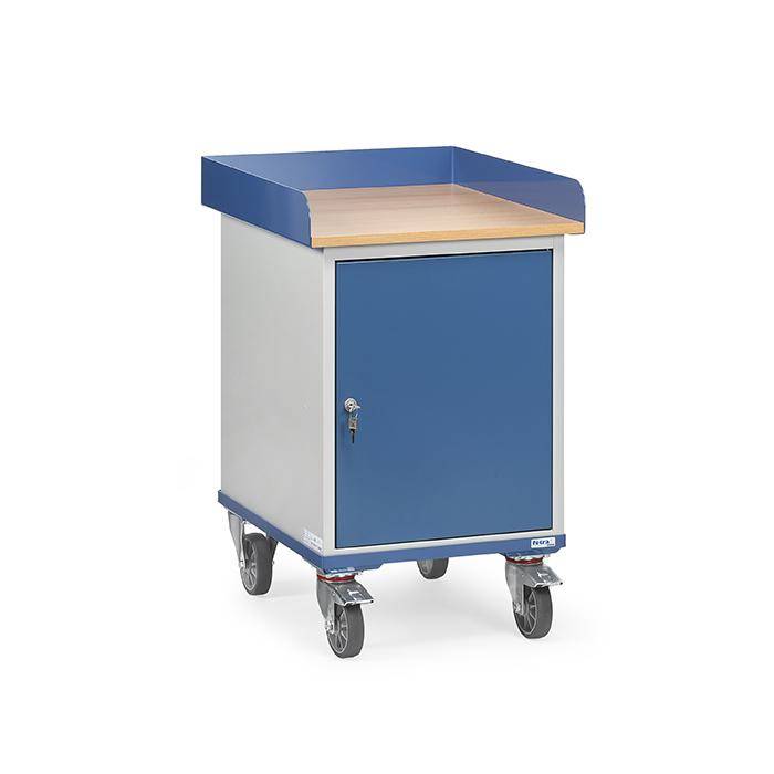 Rollschrank mit Arbeitsplatte - mit Umrandung und Stahlschrank