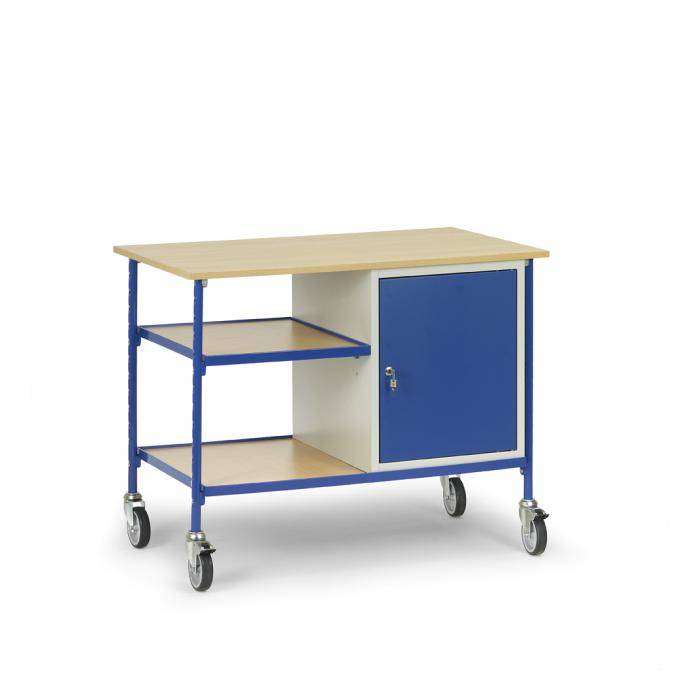 Rolltisch - mit 2 Böden aus Holz und 1 Stahlschrank