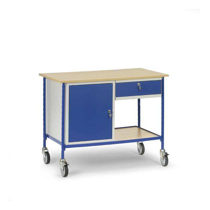 Rolltisch - mit 1 Stahlschrank und 1 ausziehbaren Schublade