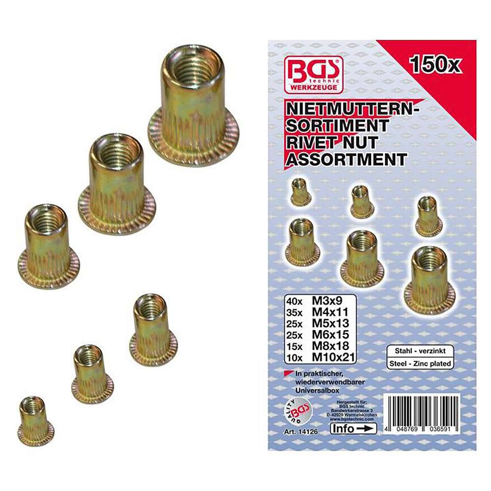 Nietmuttern-Set - verzinkter Stahl - 150-tlg.