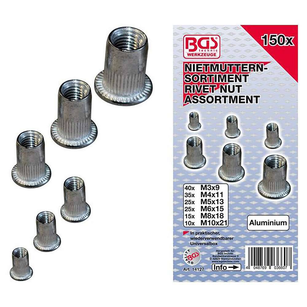 Nietmuttern-Set - Aluminium - 150-tlg.