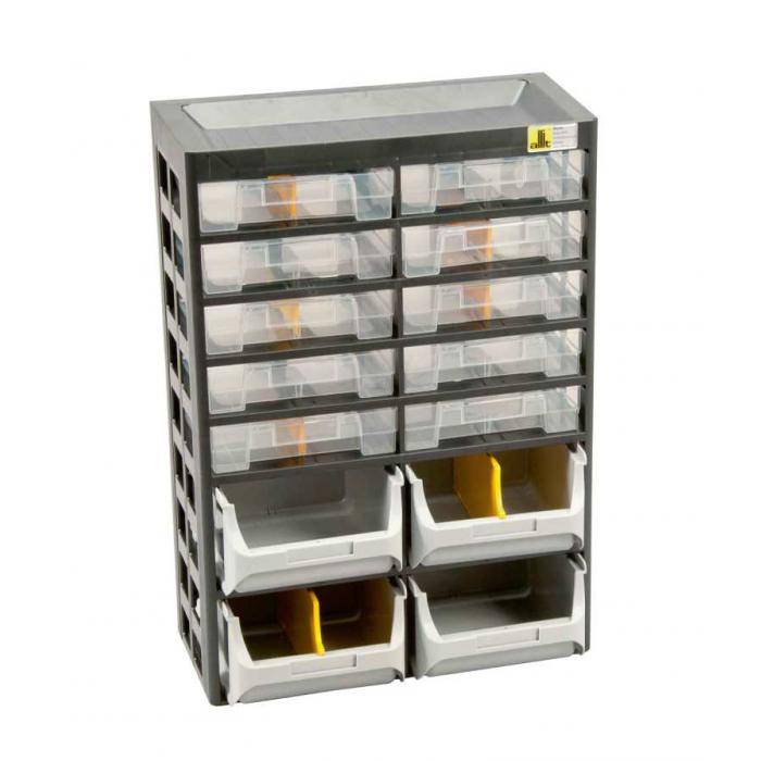 Kleinteiledepot VarioPlus Basic D 21 - 7-zeilig - mit 10 Schubladen und 4 Boxen - Außenmaße (B x T x H) 305 x 170 x 435 mm