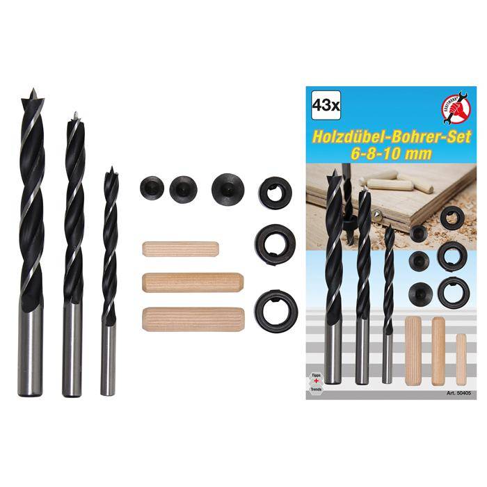 Holzdübel-Bohrer Satz - mit Bohrtiefen-Begrenzer - 6 mm bis 10 mm - 43-tlg.