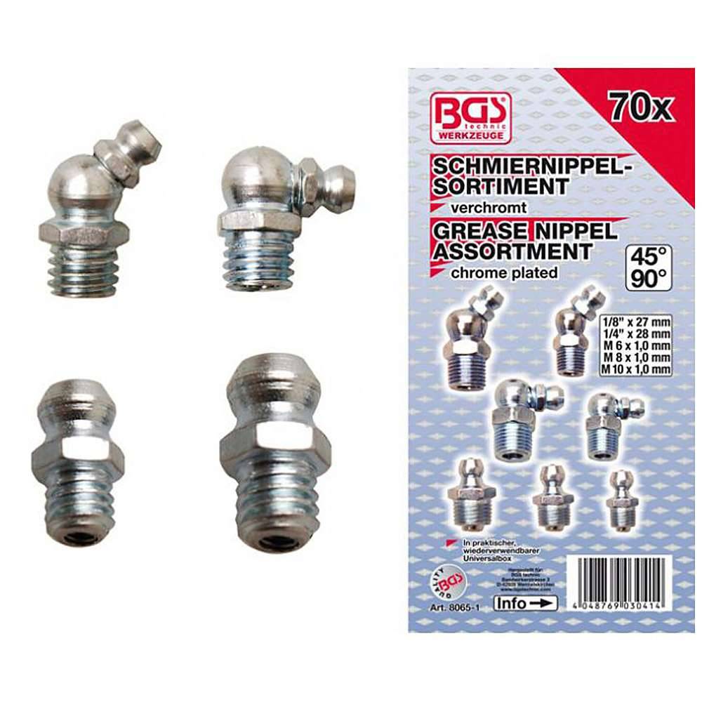 Schmiernippel-Sortiment - 70-tlg. - Metrisch / Zoll Größe