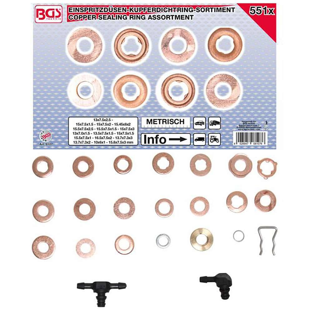 Einspritzdüsen-Kupferdichtring-Sortiment - für verschiedene Hersteller - 551-tlg.