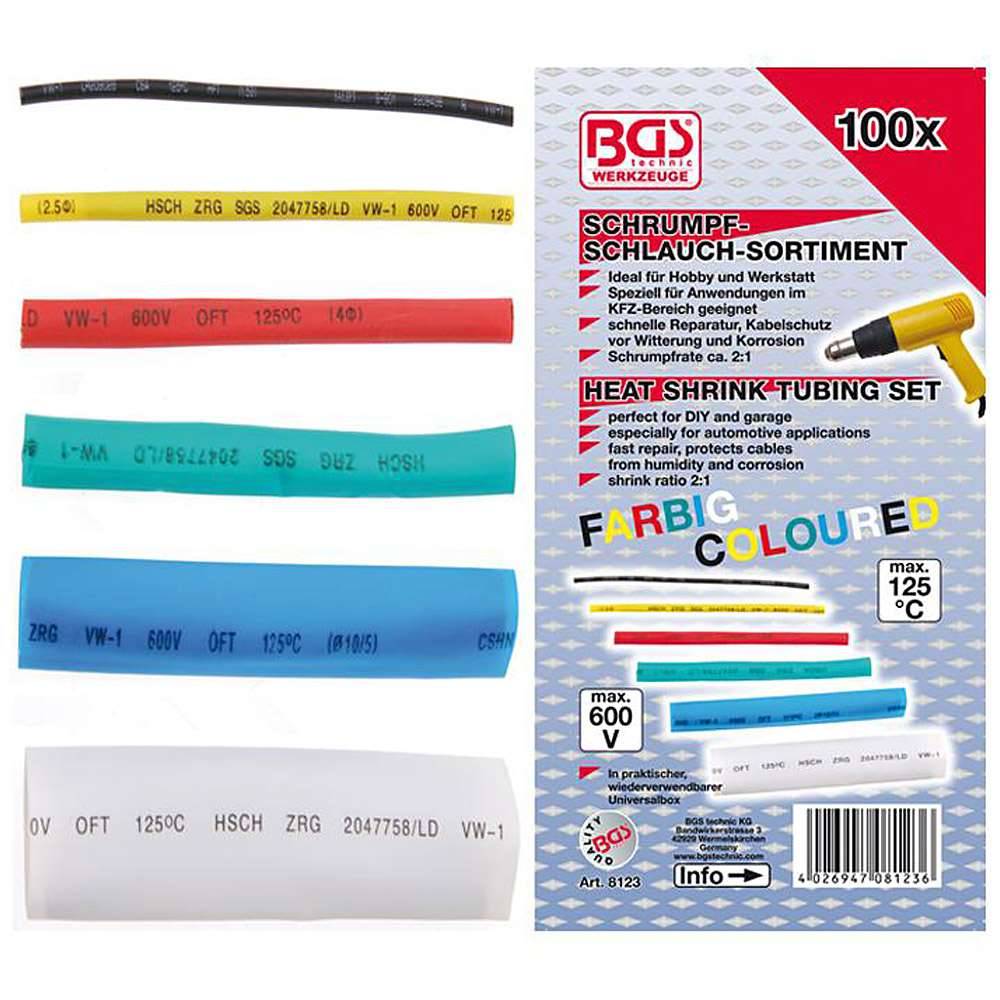Schrumpf-Schlauch-Sortiment - farbig - 100-tlg.