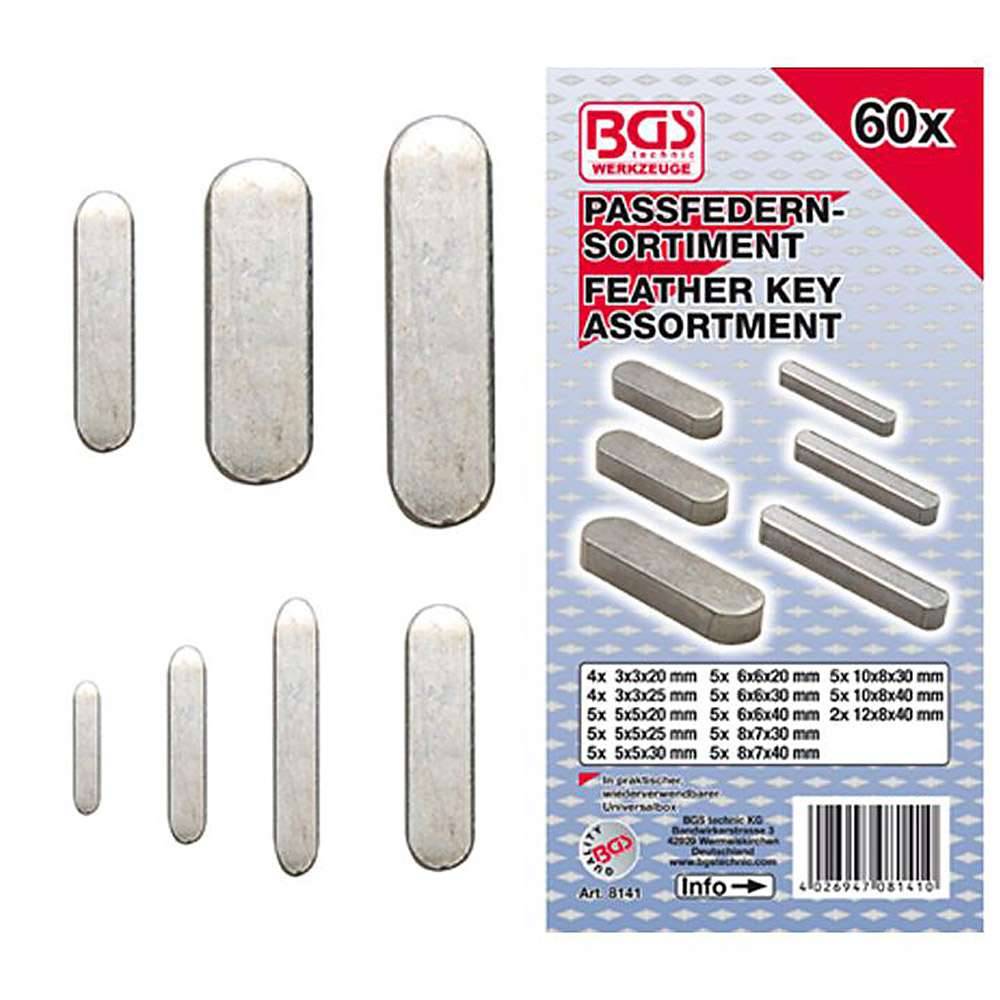 Passfedern-Sortiment - 3 bis 12 mm - 60-tlg.