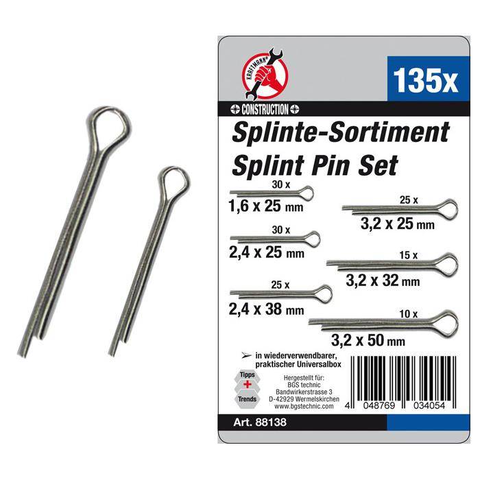 Splinte Sortiment - in vielen Größen - 135-tlg.