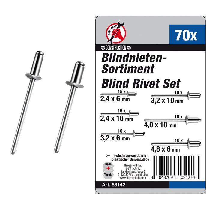 Blindnieten-Sortiment - in verschiedenen Größen - 70-tlg.