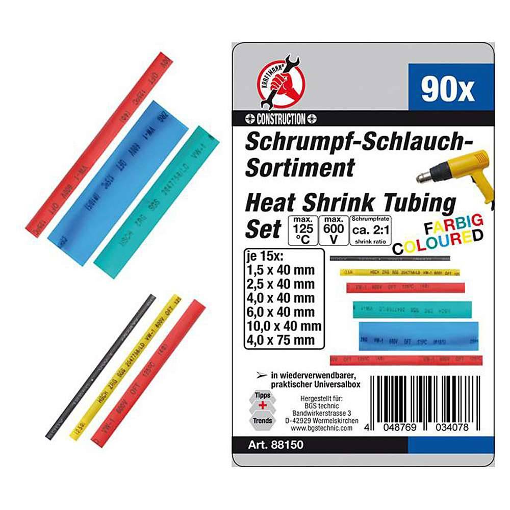 Schrumpfschlauch Sortiment - farbig - Schrumpfrate 2:1 - 90-tlg.