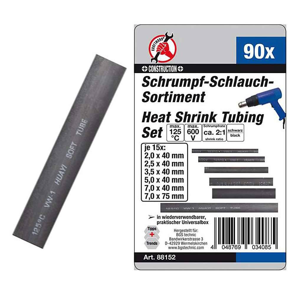 Schrumpfschlauch-Sortiment - Schrumpfrate 2:1 - schwarz - 90-tlg