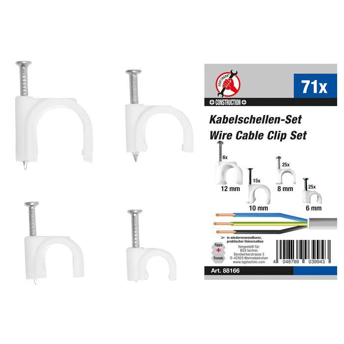 Kabelschellen-Sortiment - für Kabeldurchmesser 8 bis 12 mm - 71-tlg.
