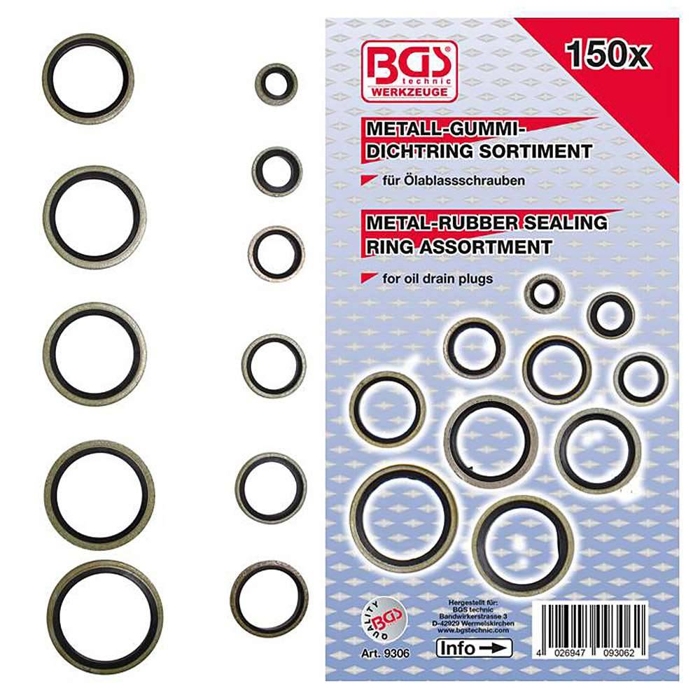 Metall-Dichtring-Sortiment - mit Gummi-Dichtwulst - 150-tlg.