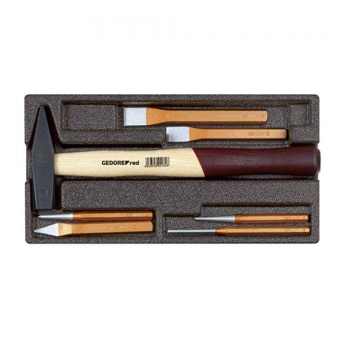 GEDORE red Hammer- und Meißel-Satz - im 1/3 Schaumstoffmodul - 7-teilig