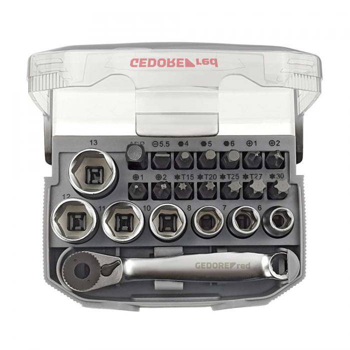 GEDORE red Bit-Knarren-Satz - 1/4 Zoll - mit Bit-Fix-Adapter - umschaltbar - 23-teilig
