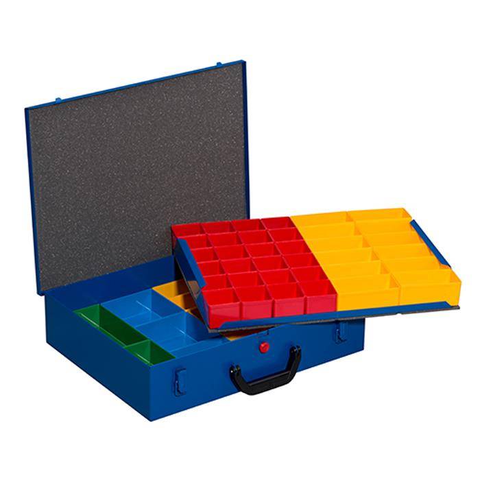 Metall-Kleinteilekoffer EuroPlus Pro M 44/2L-59 - mit 59 Einsatzen, verteilt auf zwei Ebenen - Außenmaße (B x T x H) 440 x 370 x 105 mm