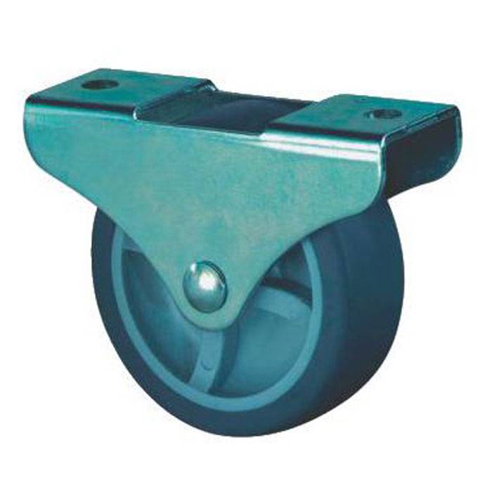 Ein einzelnes blaues Drehrollenlager mit Metallmontagebracket, dargestellt vor einem einfachen weißen Hintergrund.