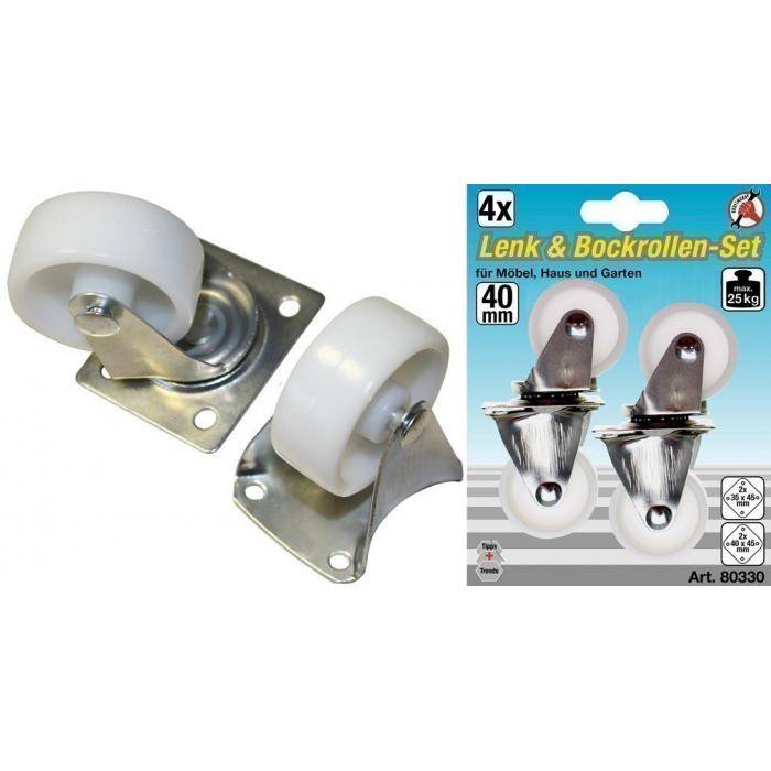 Rollen-Set - 2 Lenk- und 2 Bockrollen - Rad-Ø 40 mm - Tragkraft 25 kg