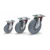 Drei graue Lenkrollen unterschiedlicher Größen, jeweils mit Metallplatten zur Befestigung, auf weißem Hintergrund angezeigt.