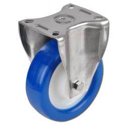 Edelstahl-Bockrolle - Polyurethanrad - Rad-Ø 80 mm - Bauhöhe 108 mm - Tragkraft 150 kg