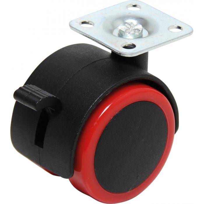 Lenk-Doppelrolle mit Bremse - Polyurethanrad - Rad-Ø 50 mm - Bauhöhe 61 mm - Tragkraft 30 kg