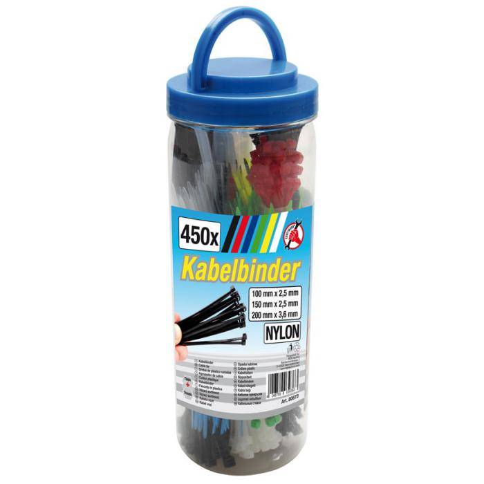 Kabelbinder-Sortiment - farbig - in Runddose - 450-tlg.
