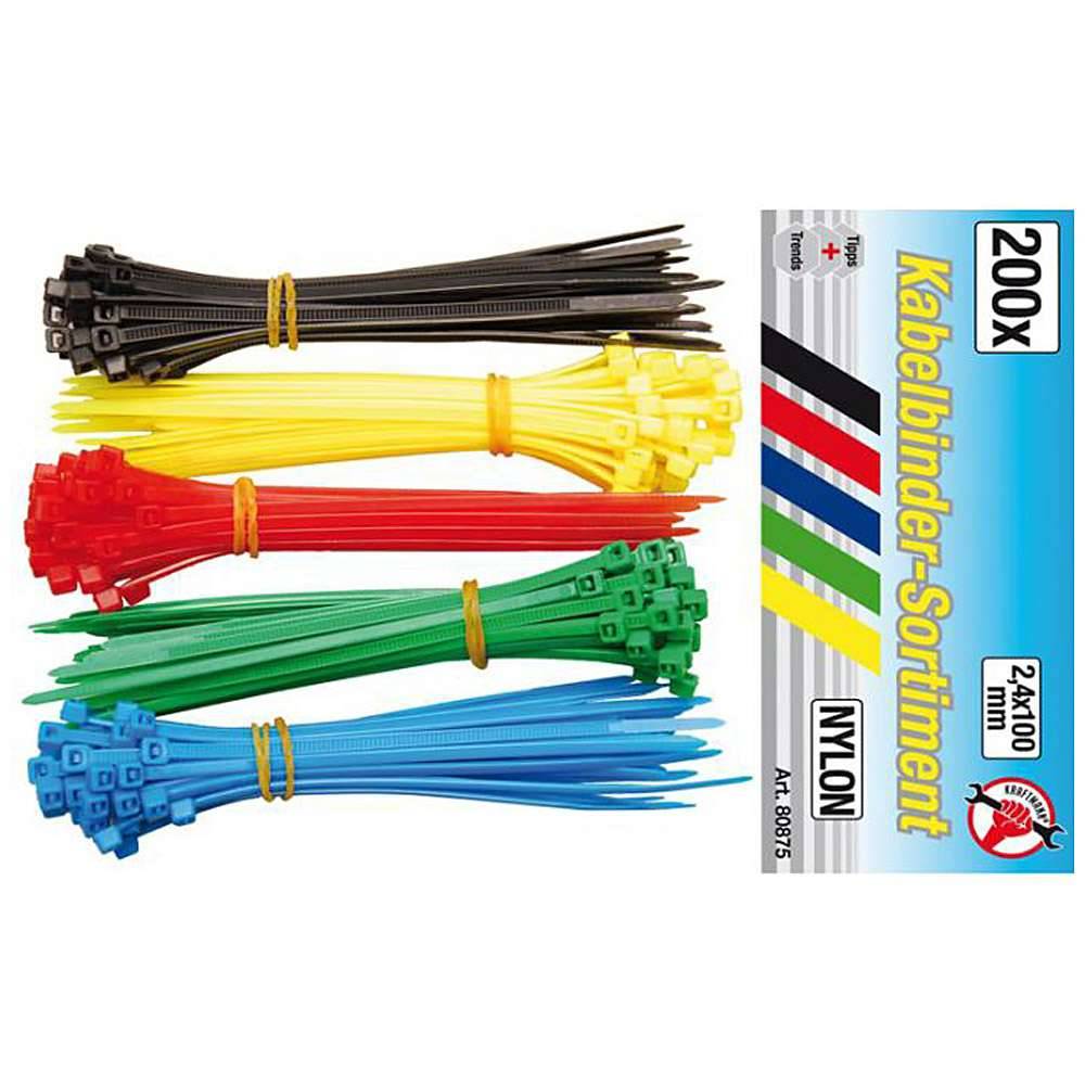 Kabelbinder-Sortiment - 2,4 mm x 100 mm - 5 Farben - 200-tlg.