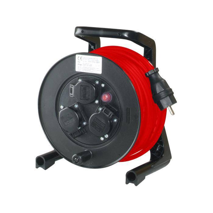 JUMBO® Kabeltrommel mit 3 Steckdosen und Gummischlauchleitung - Nennspannung 230 V - Nennstrom 16 A - rot