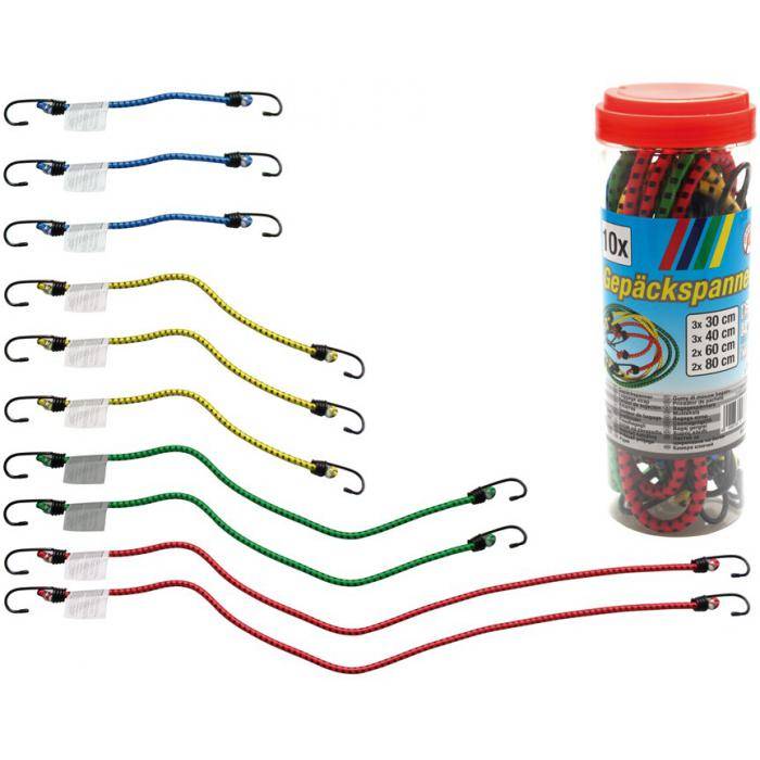 Gepäckspanner-Sortiment - in Runddose - TÜV / GS geprüft - 10-tlg.- Preis per Set