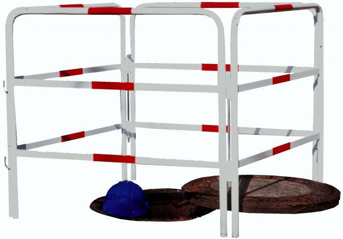 Schachtabsperrung aus Rundrohr - LxB 1000 x 1000 mm - rot / weiß