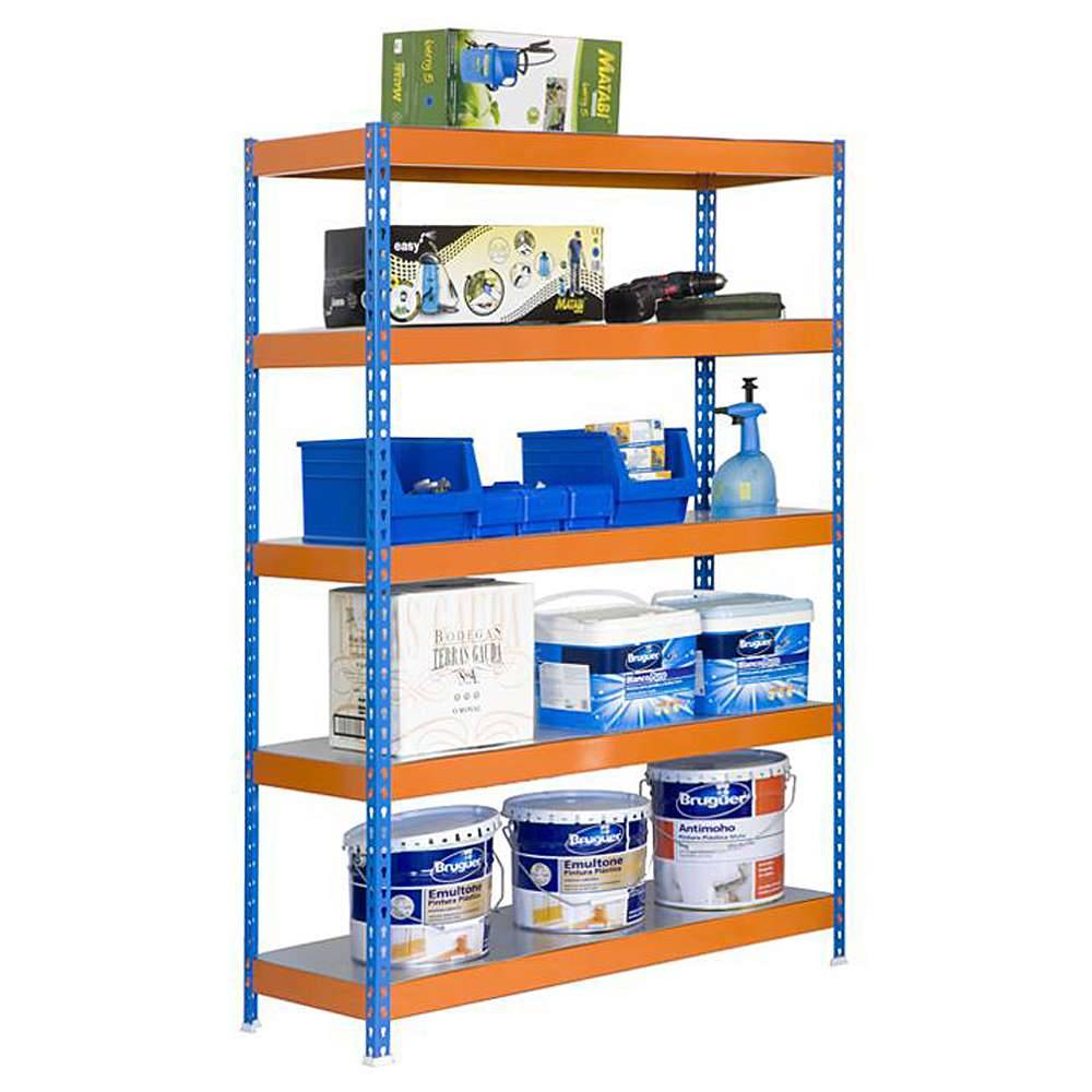 Großfach-Steckregal Bricoforte 1204-5 - Farbe blau/orange - 2000 x 1200 x 450 mm - Metallböden - 5 Ebenen