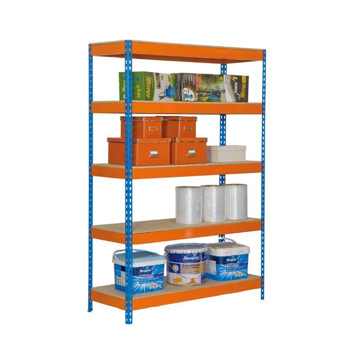 Großfach-Steckregal Bricoforte 1004-5 - Farbe blau/orange - 2000 x 1000 x 450 mm - Holzböden - 5 Ebenen