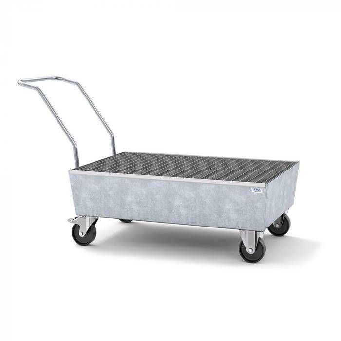 Fahrbare Auffangwanne pro-line - Stahl verzinkt - Rollen elektr. leitfähig - Gitterrost - für 2 Fässer á 200 Liter